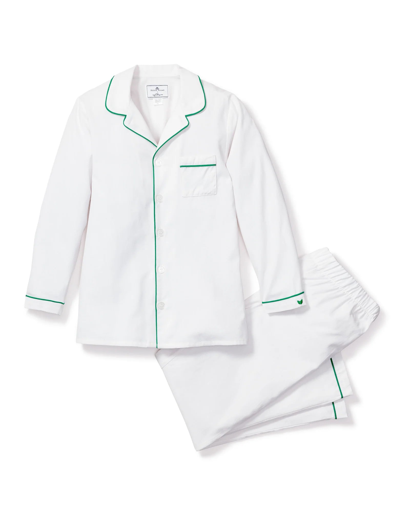 Kid's Twill Pajama Set in White with color Piping (NWT 3T)