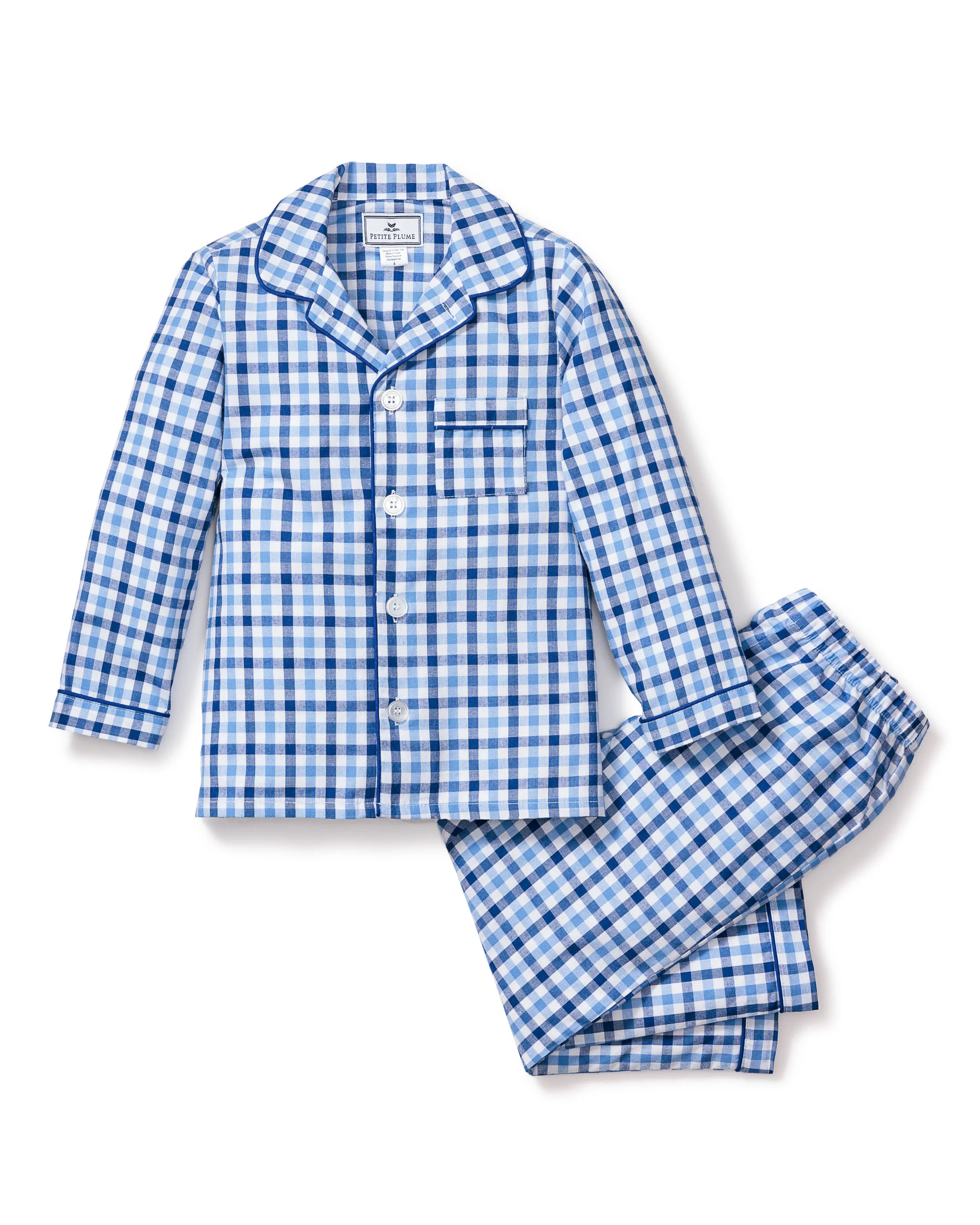 Kid's Twill Pajama Set in Navy Gingham (3T) EUC