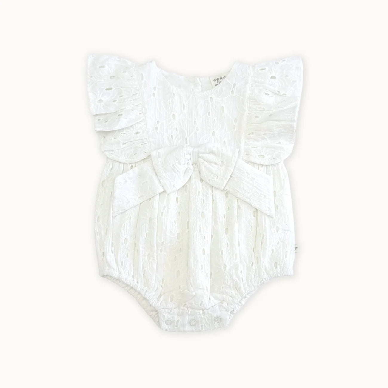 Luna Schiffli Floral Ruffle & Bow Baby Girl Romper (Organic) (EUC 12-18M)