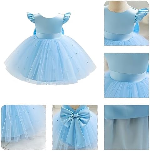 Baby Flower Dress Satin Pearls Tulle Bowknot Princess (NWT 18M)