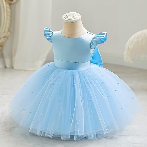 Baby Flower Dress Satin Pearls Tulle Bowknot Princess (NWT 18M)