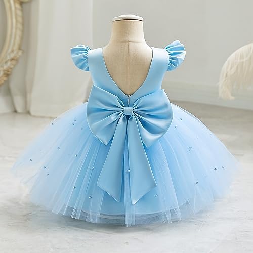 Baby Flower Dress Satin Pearls Tulle Bowknot Princess (NWT 18M)
