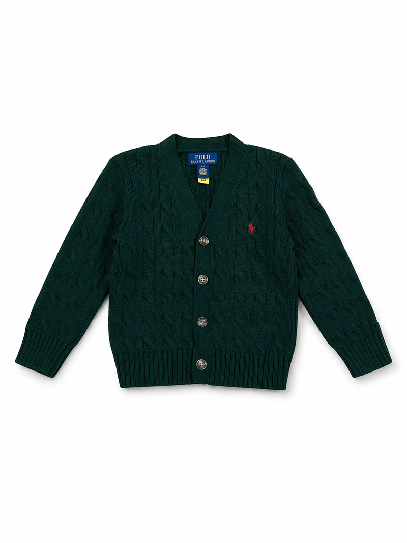 Cable-Knit Cotton V-Neck Cardigan (Size 3T) EUC