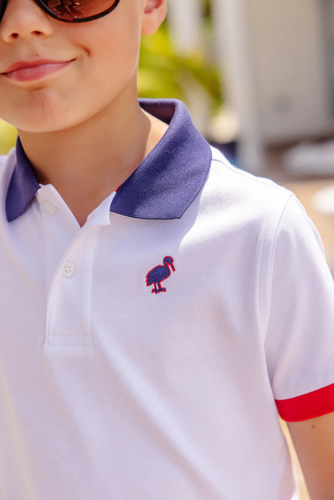Prim & Proper Polo – White / Navy & Red (EUC 3T)