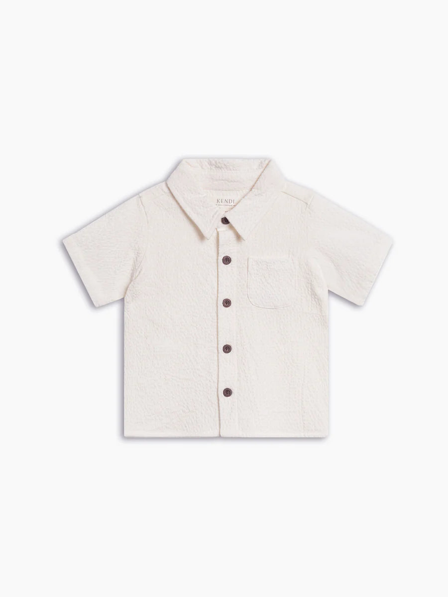 Landon Seersucker Collared Button Down Shirt- Off White (NWT 3T)