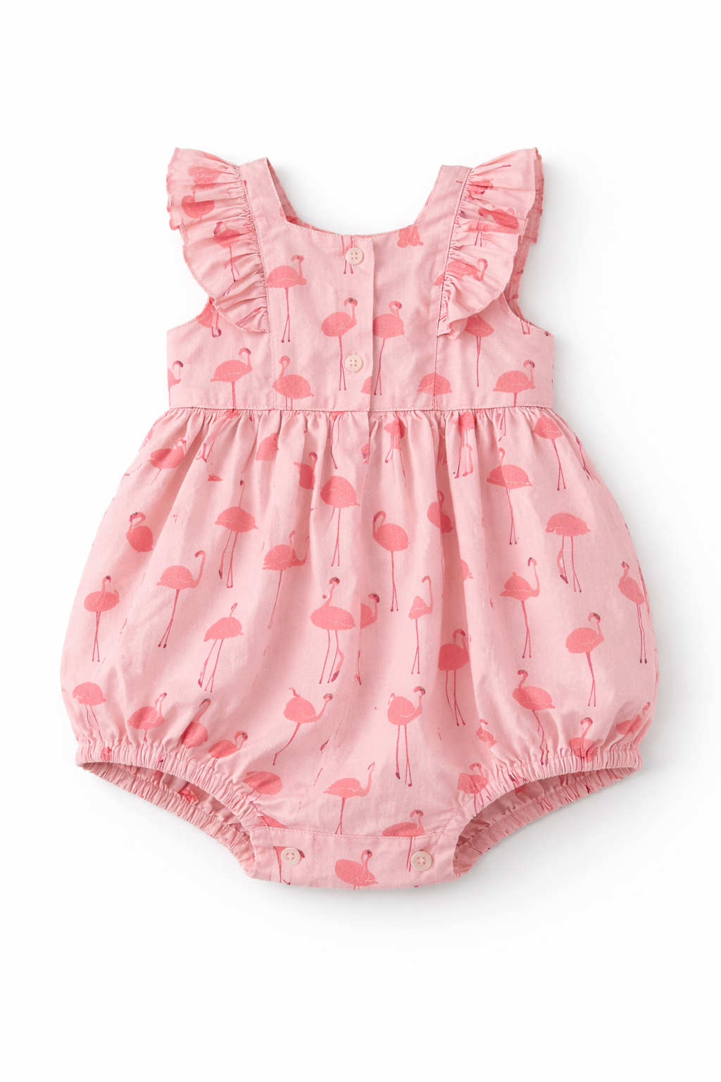 Baby's Twill Ruffled Romper in Flamingos (12M) EUC