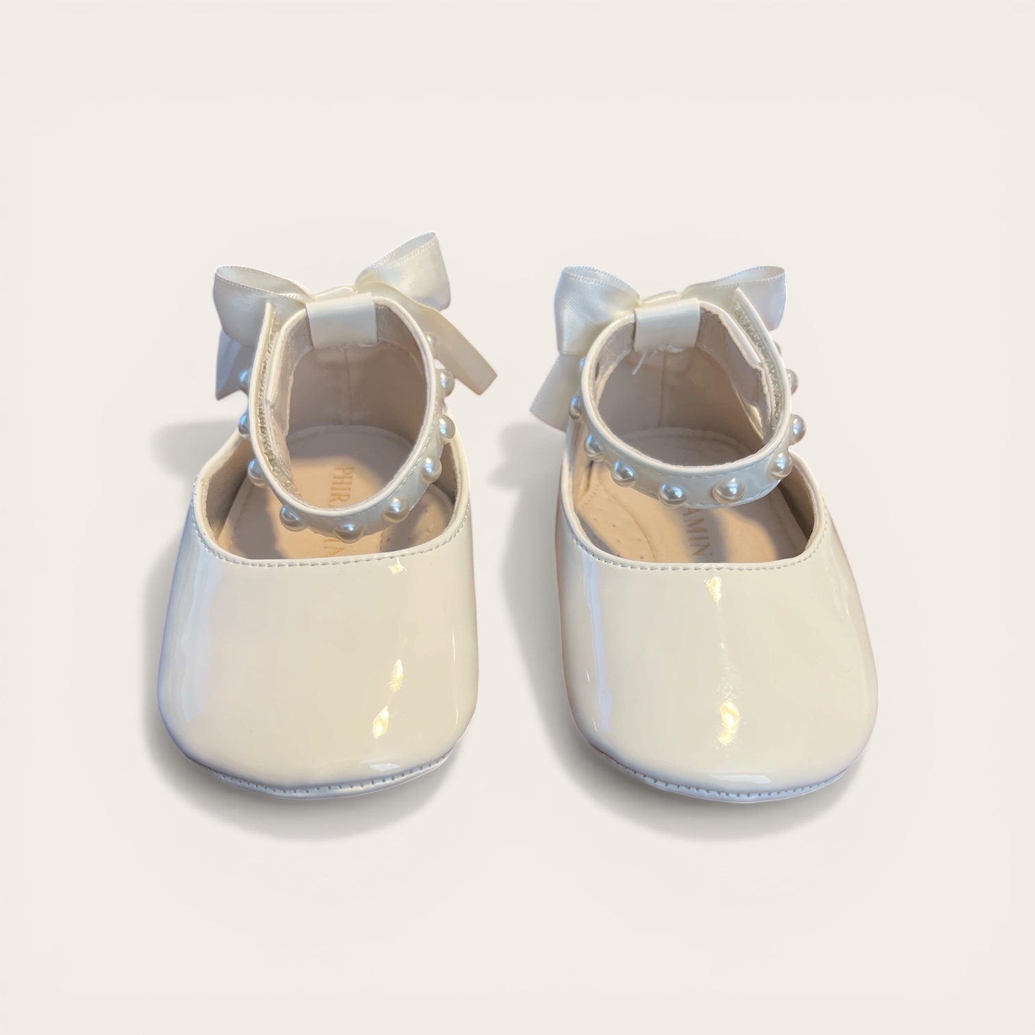 Baby Dress Shoes with Pearl Accent & Bow Ankle Strap (EUC 12-18M)