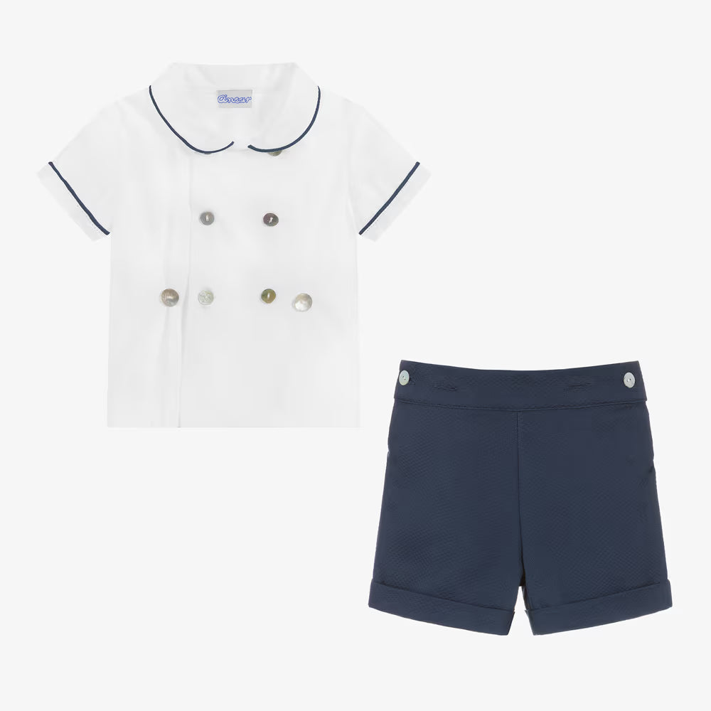 Boys Navy Blue & White Cotton Buster Suit (EUC 3T)