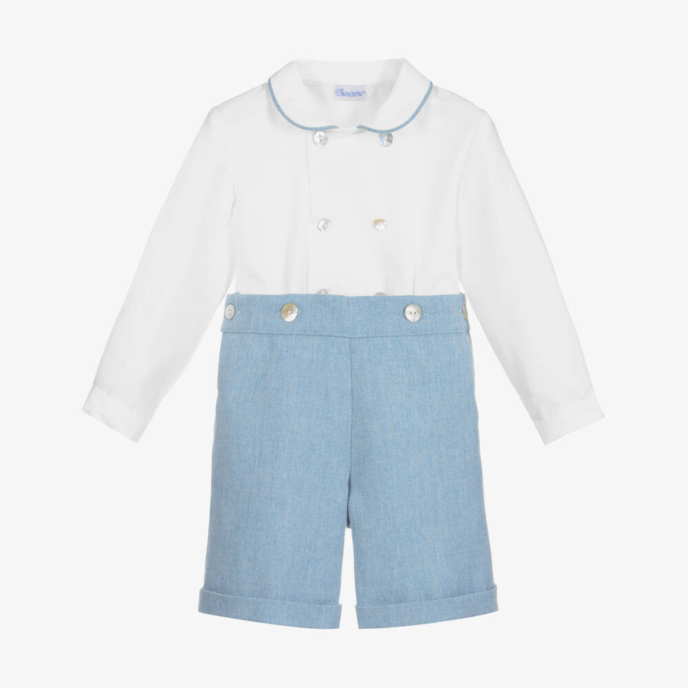 Boys Pale Blue & White Cotton & Wool Buster Suit (3T) NWT