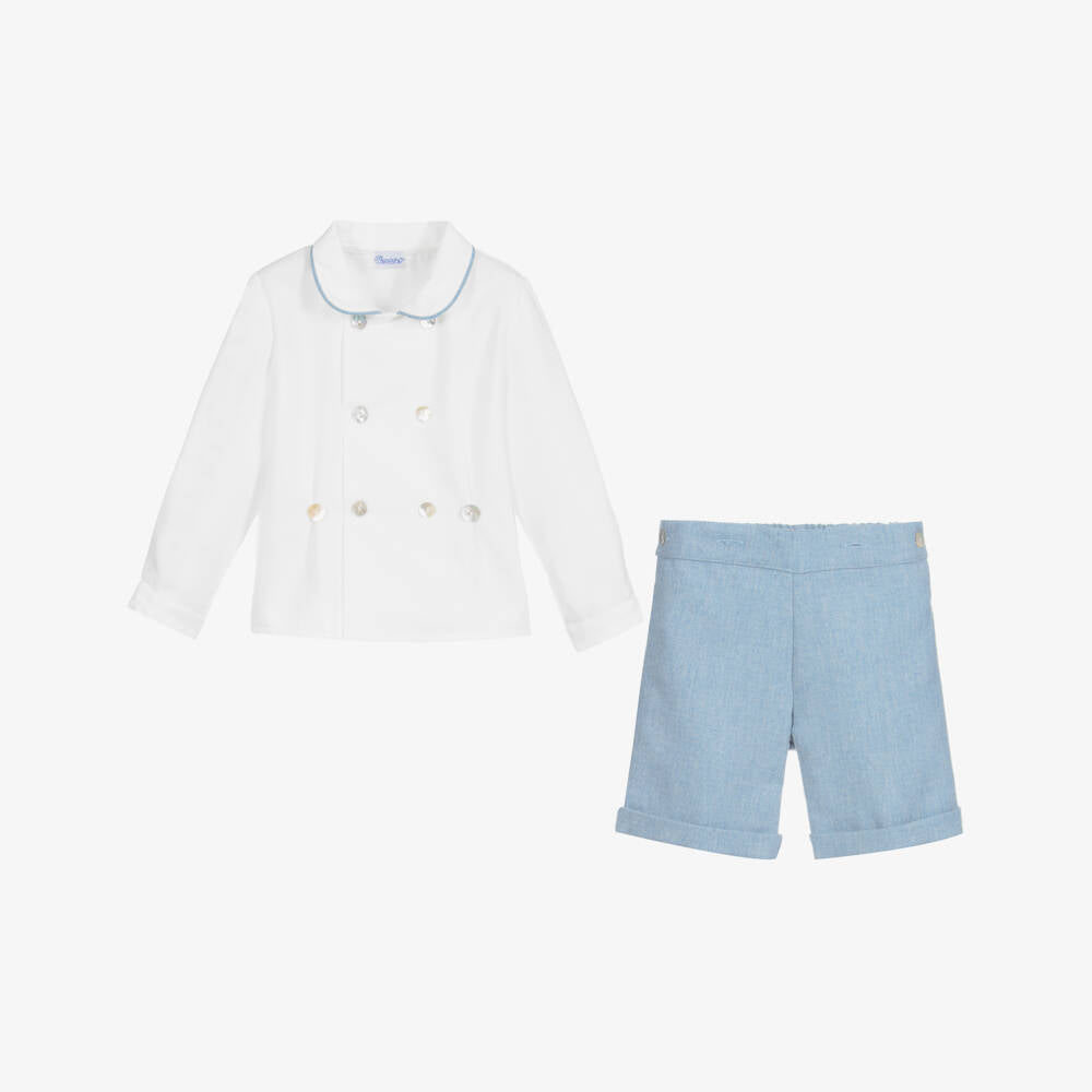 Boys Pale Blue & White Cotton & Wool Buster Suit (3T) EUC