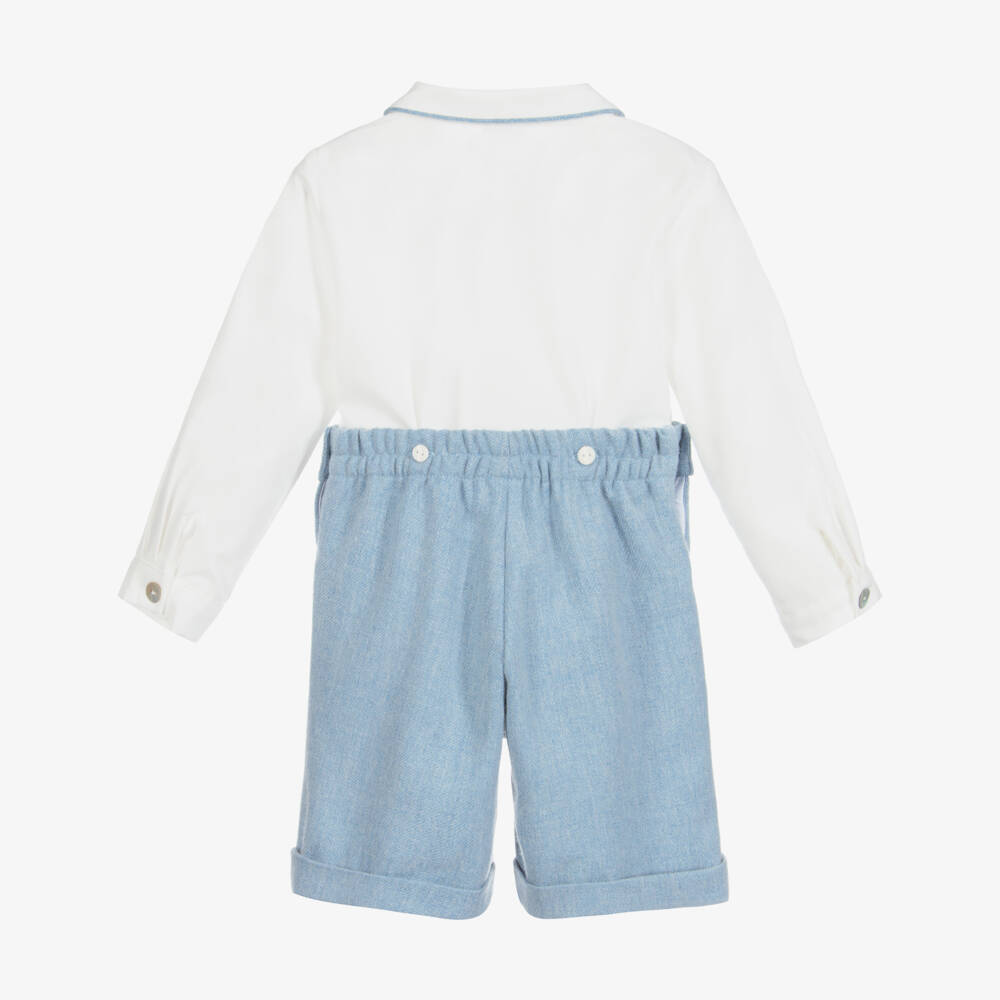 Boys Pale Blue & White Cotton & Wool Buster Suit (3T) EUC