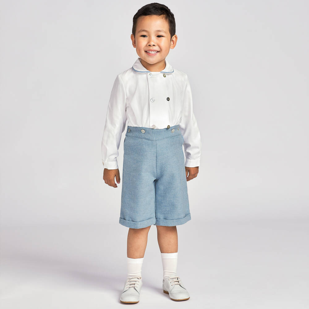 Boys Pale Blue & White Cotton & Wool Buster Suit (3T) NWT