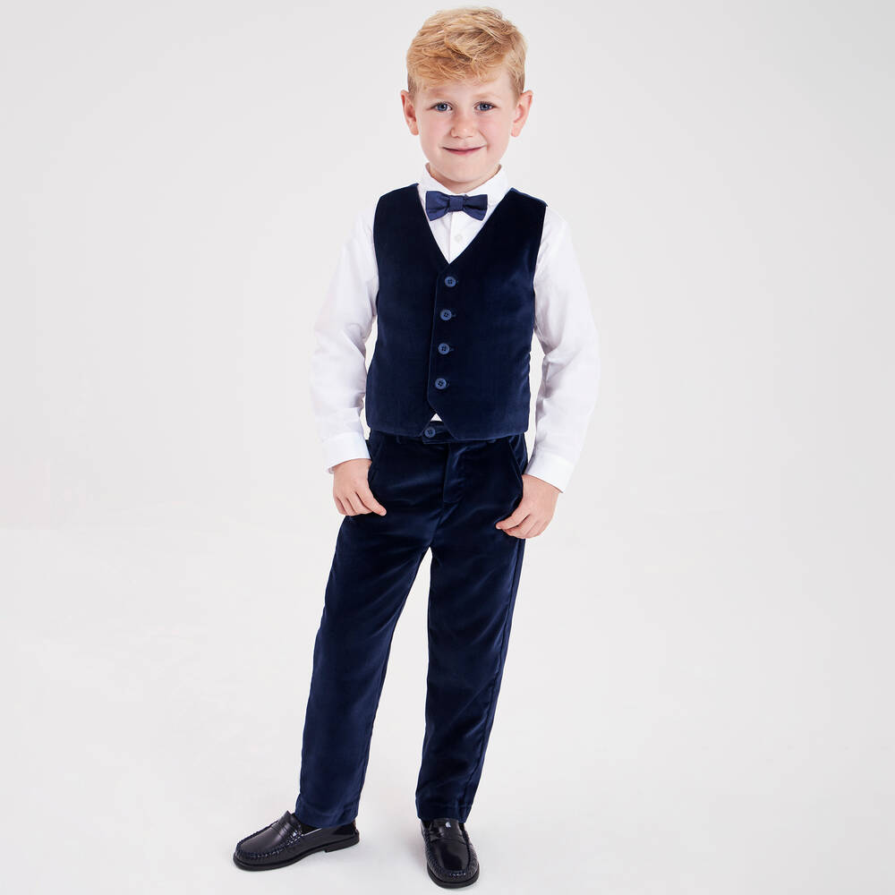 Boys Navy Blue Velvet Waistcoat Suit (3T) EUC