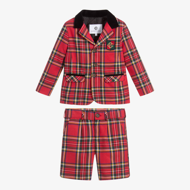 Boys Tartan Res Shorts Ensemble (3T) EUC
