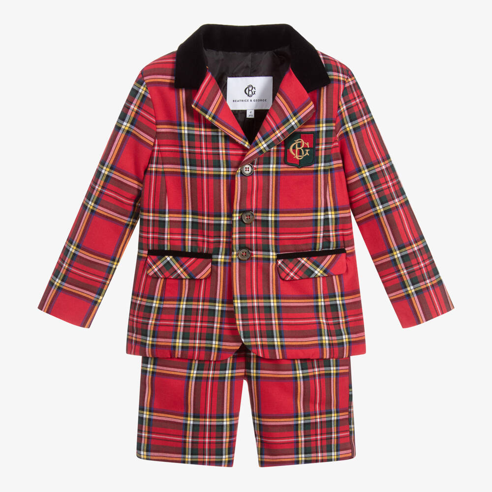 Boys Tartan Res Shorts Ensemble (3T) EUC