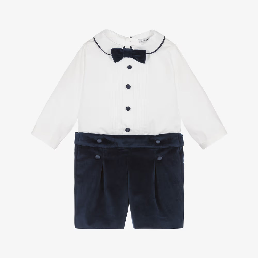 Boys White & Blue Velvet Buster Suit (NWT 36M) 3T