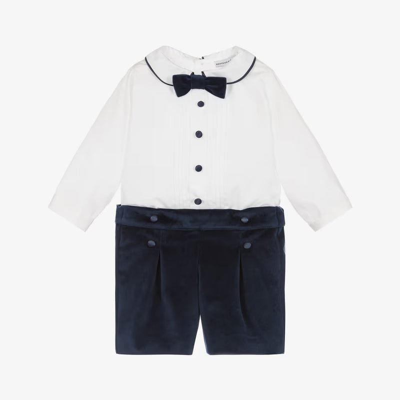 Boys White & Blue Velvet Buster Suit (NWT 36M) 3T