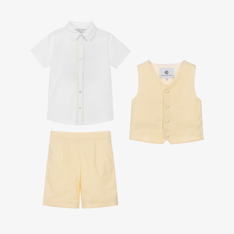 Boys Yellow Waistcoat & Shorts Suit ( NWOT 3T)
