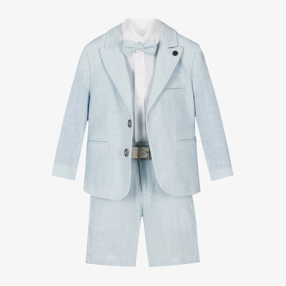 Boys Light Blue Stripe Cotton Shorts Suit (3T) EUC