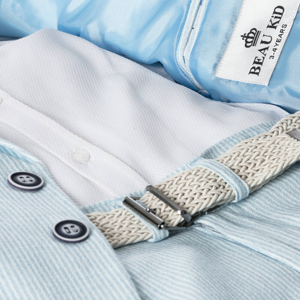 Boys Light Blue Stripe Cotton Shorts Suit (3T) EUC