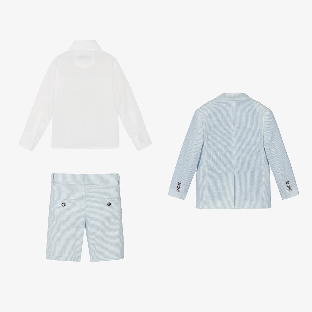 Boys Light Blue Stripe Cotton Shorts Suit (3T) EUC