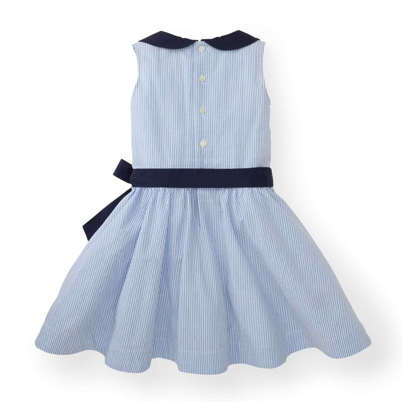 Baby Girls' Organic Peter Pan Collar Seersucker Blue (12-18M) EUC