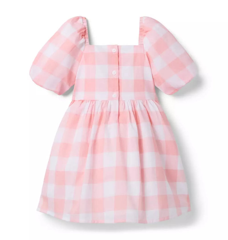 Gingham Puff Sleeve Dress Pink (EUC 12-18M)