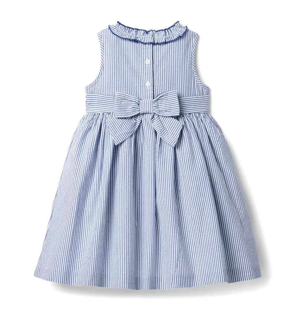 Striped Seersucker Ruffle Collar Dress (18-24M) EUC