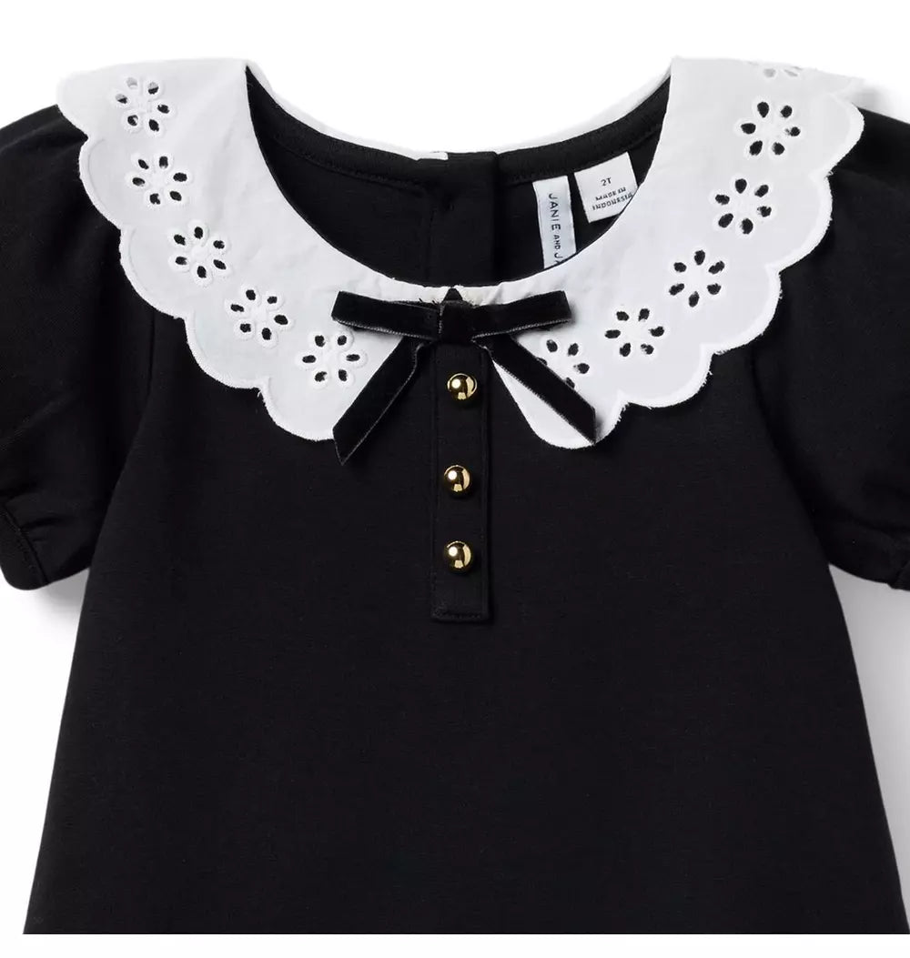 Eyelet Collar Ponte Black Dress (18-24M) NWT