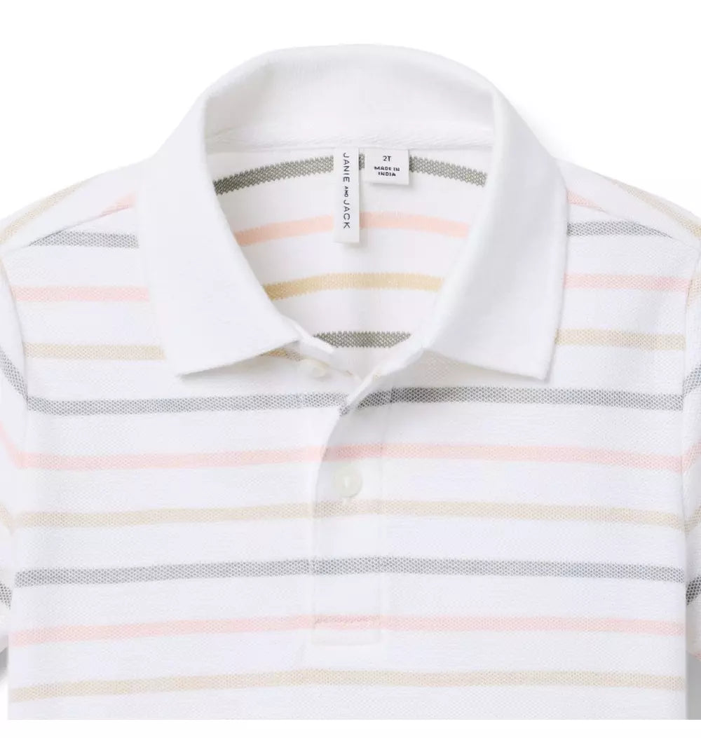 Ivory, Red, Pink Striped Polo with (3T) EUC