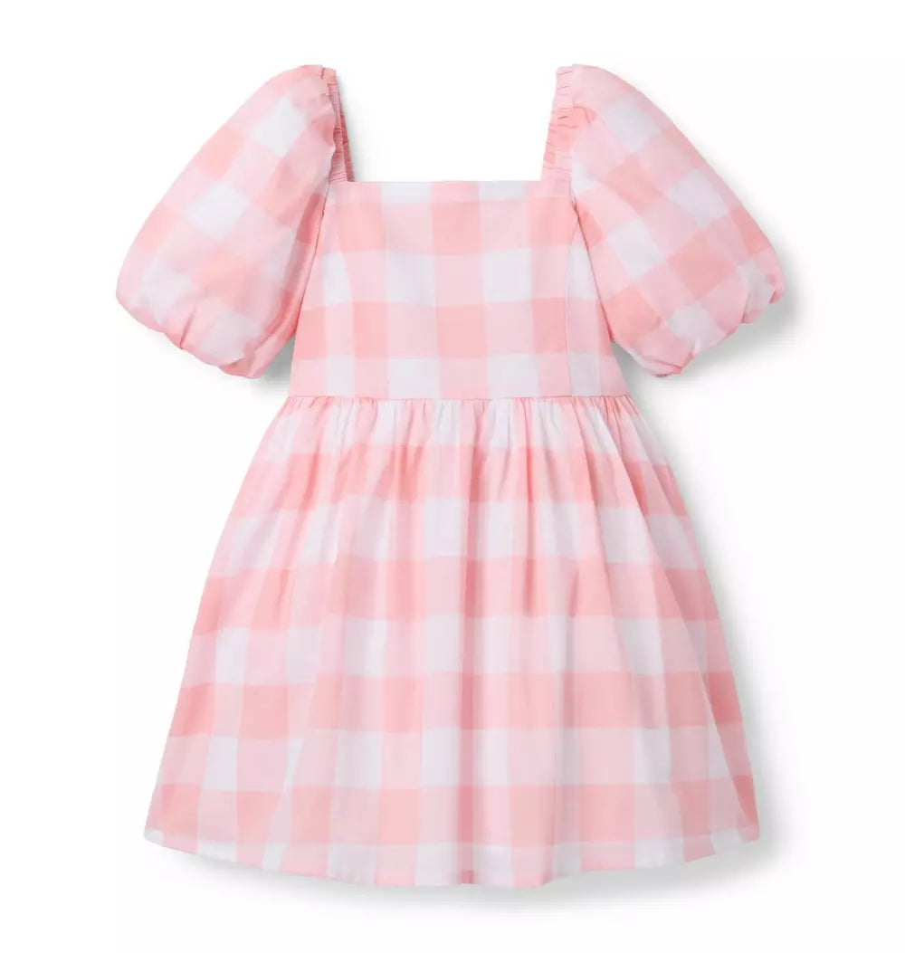 Gingham Puff Sleeve Dress Pink (EUC 12-18M)