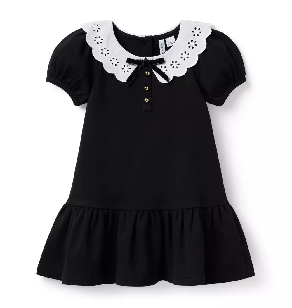 Eyelet Collar Ponte Black Dress (18-24M) NWT