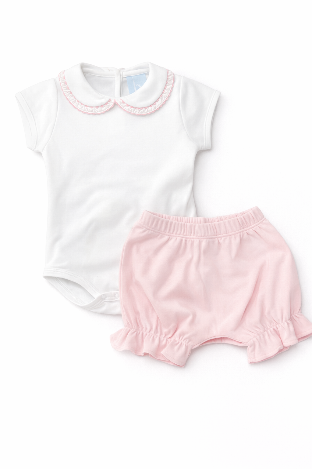 White Cotton Bodysuit With Pink Trim Collar and Shorts (Size: 18M) NWOT