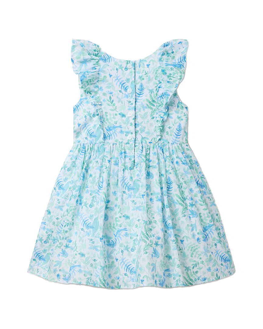Floral Flutter Sleeve Blue Dress (NWOT 12-24M)