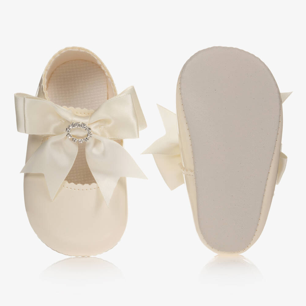 Baby Girls Ivory & Pink Patent Pre-Walker Shoes with Bow (Size 9-12M) EUC