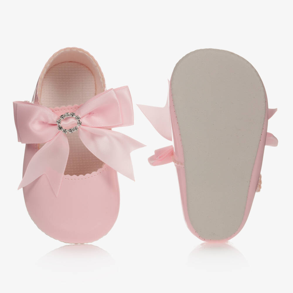 Baby Girls Ivory & Pink Patent Pre-Walker Shoes with Bow (Size 9-12M) EUC