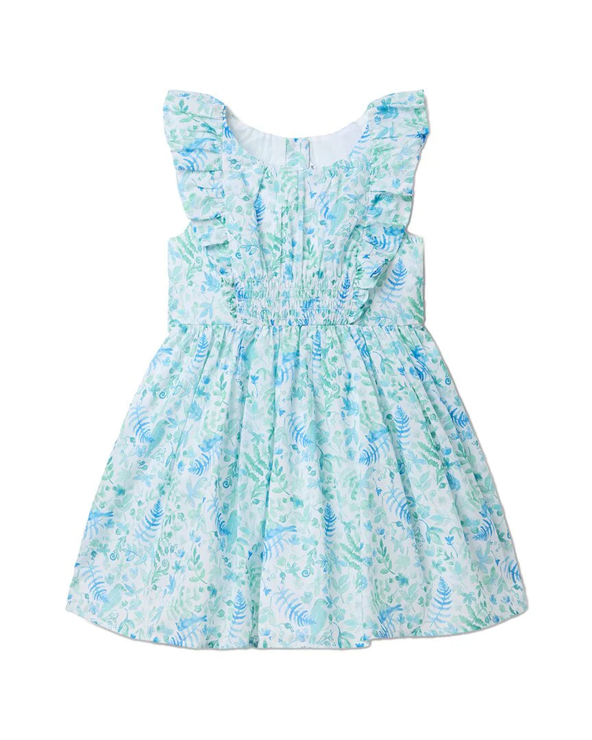 Floral Flutter Sleeve Blue Dress (NWOT 12-24M)
