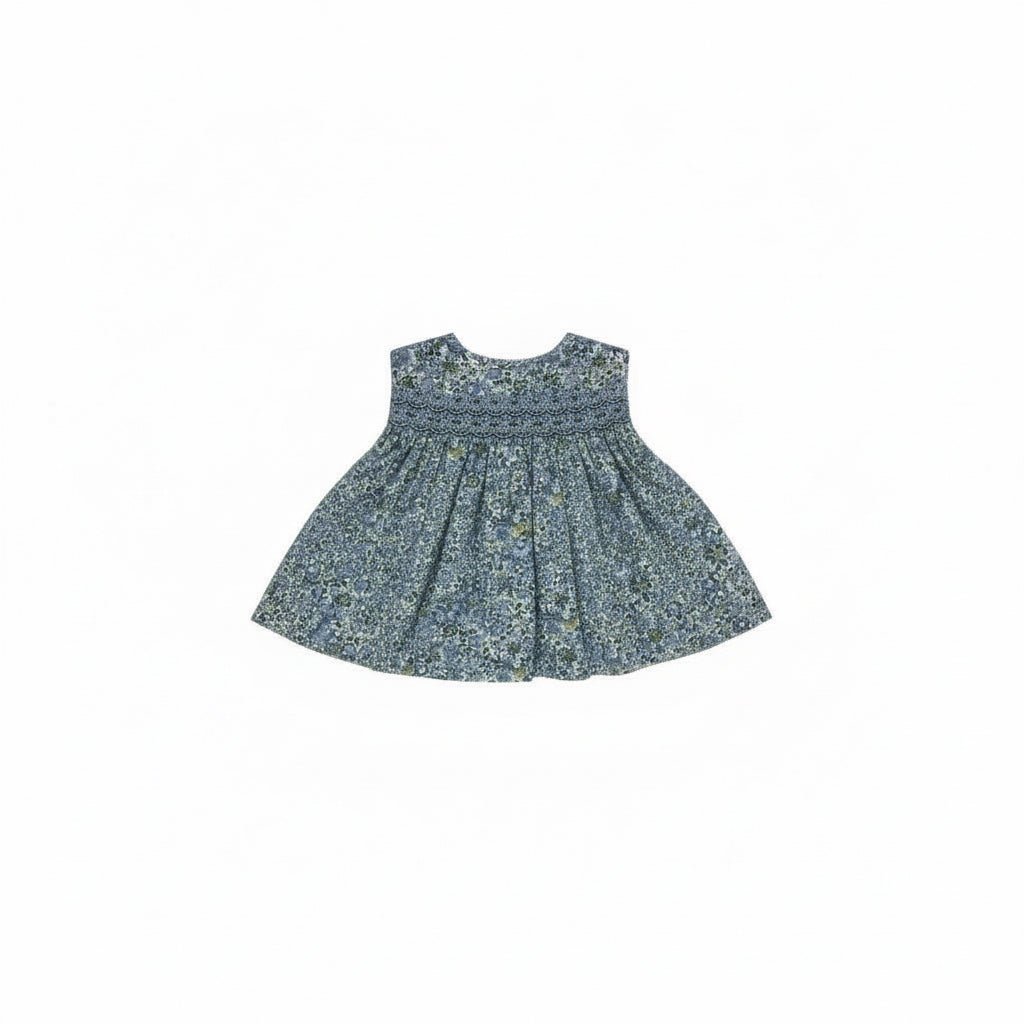 Rachel Riley Blue Smocked Cotton Dress with (12M) EUC