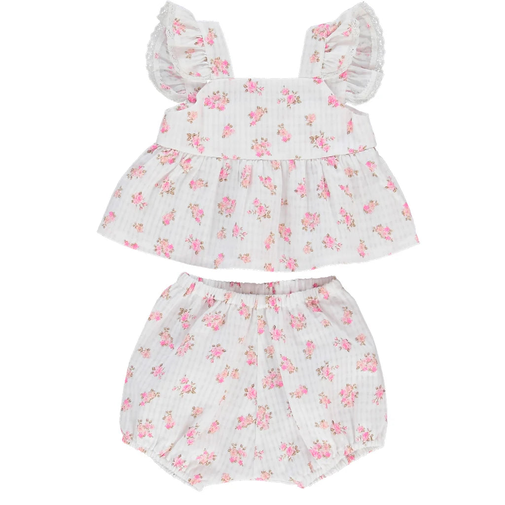 Bebe Organic Pink White Floral Ruffle Trim Dress (12M) NWT
