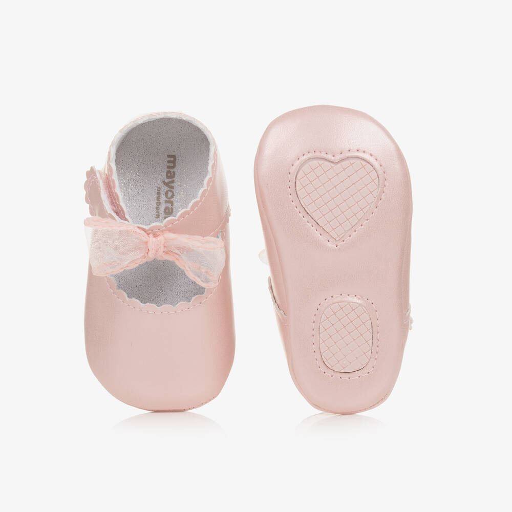 Bow Mary Jane For Newborn Girl - Champagne & Pink (Size 3-6M) EUC