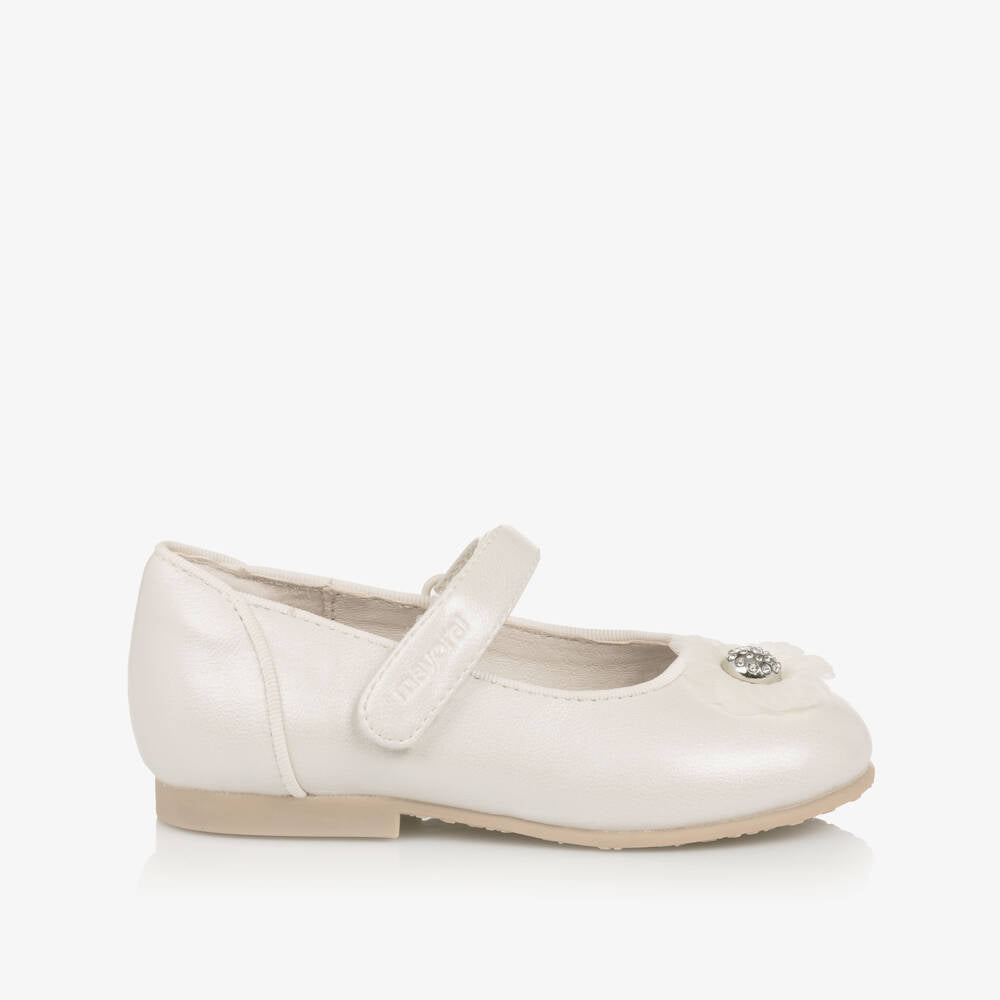 Baby Girl Ivory Pearl Faux Leather Flower Shoe (Size 9-12M) NWT