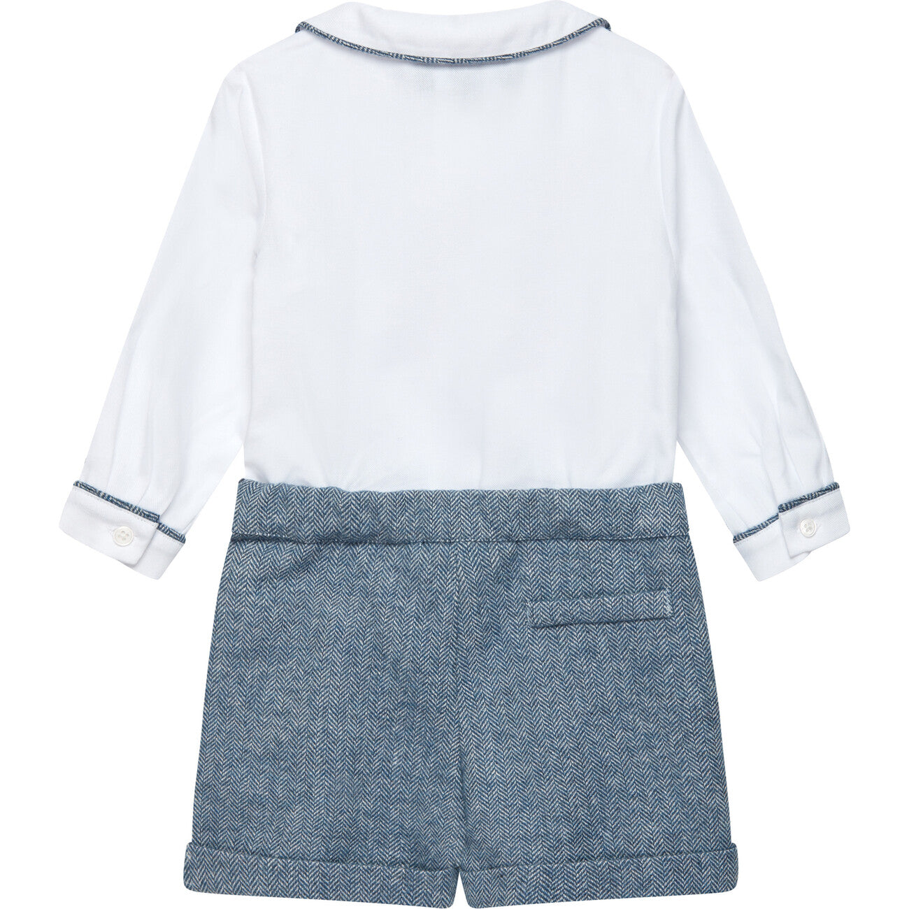 Rupert Smocked Set, White & Blue Herringbone (NWT 3T)