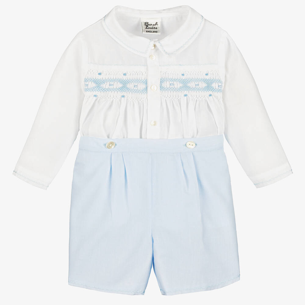 Boys Blue & White Hand-Smocked Buster Suit (3T) NWT