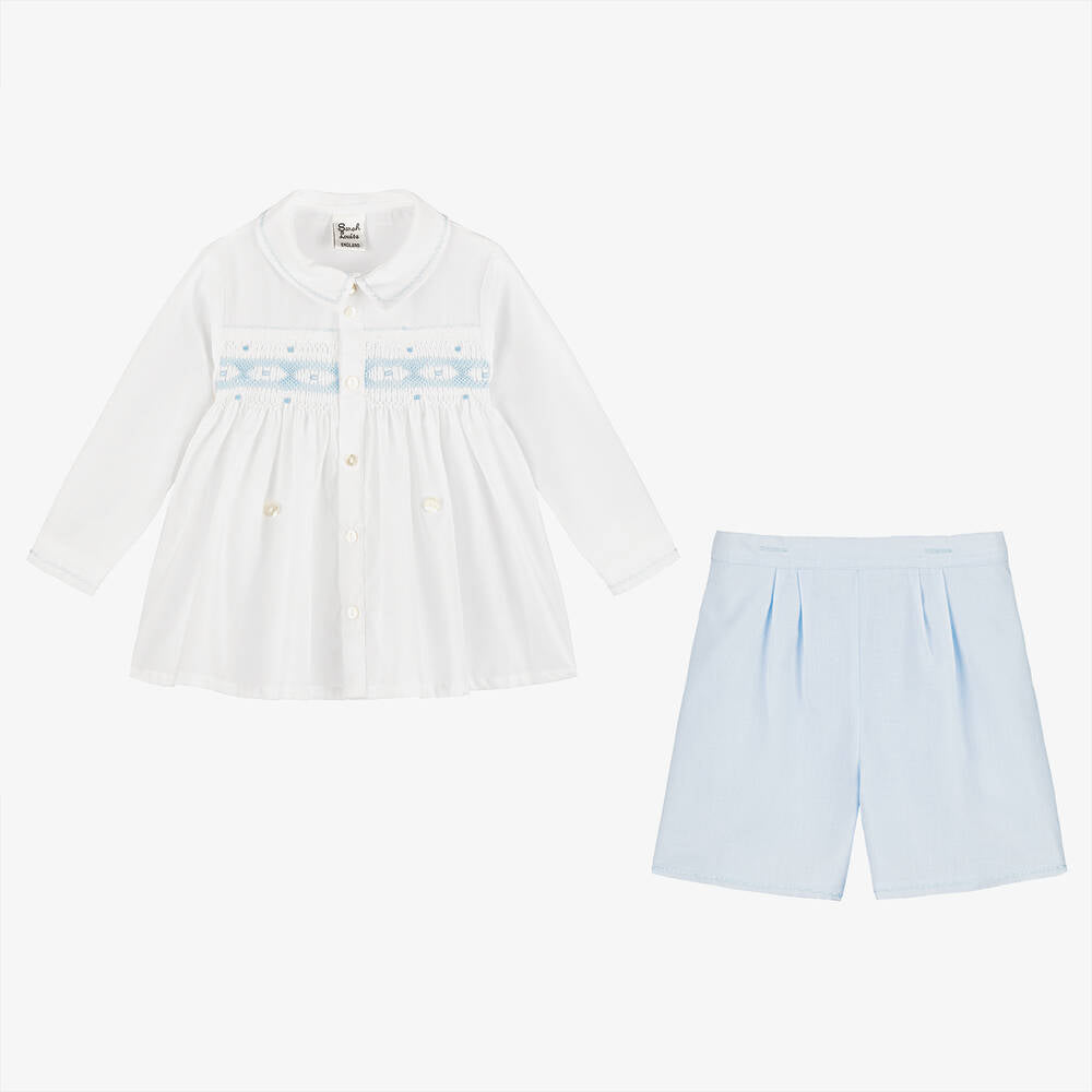 Boys Blue & White Hand-Smocked Buster Suit (3T) NWT