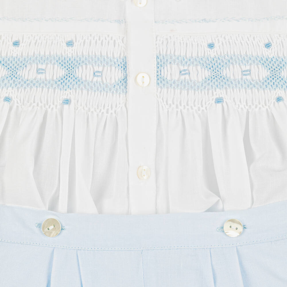 Boys Blue & White Hand-Smocked Buster Suit (3T) NWT