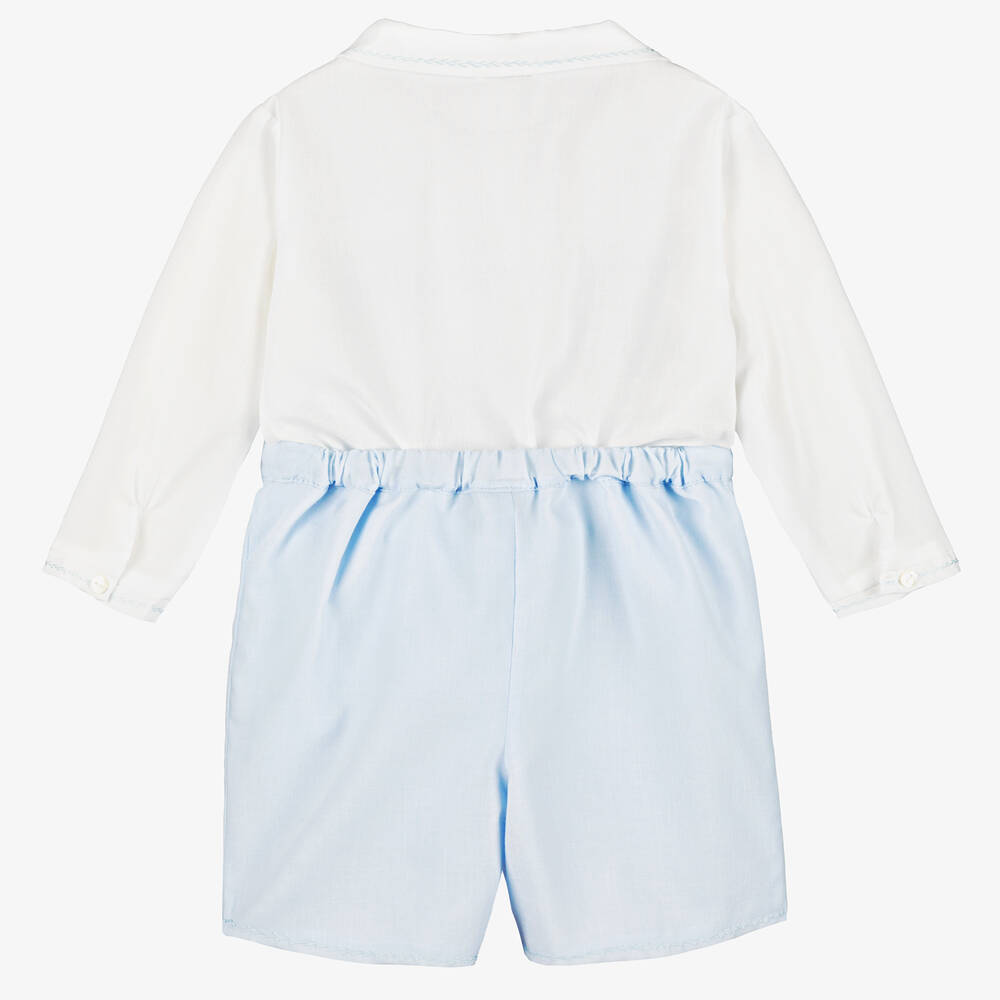 Boys Blue & White Hand-Smocked Buster Suit (3T) NWT