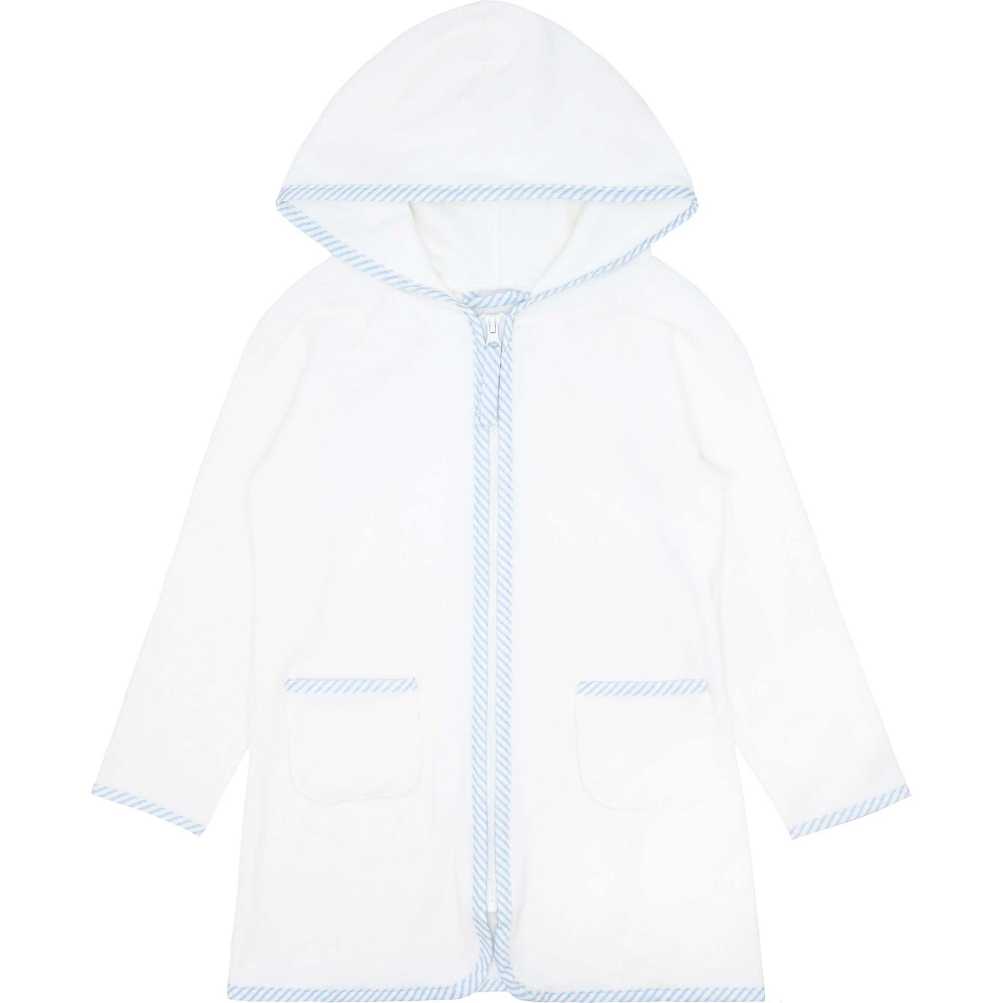 French Terry Hooded Cover up, White & Navy (1T) EUC