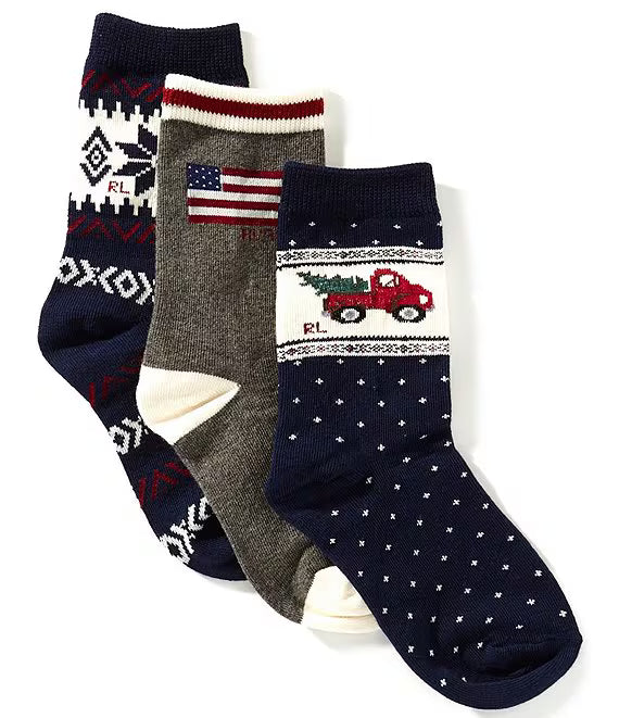 Little/Big Boys Holiday Truck Socks 3-Pack (Boys 4-7) NWT