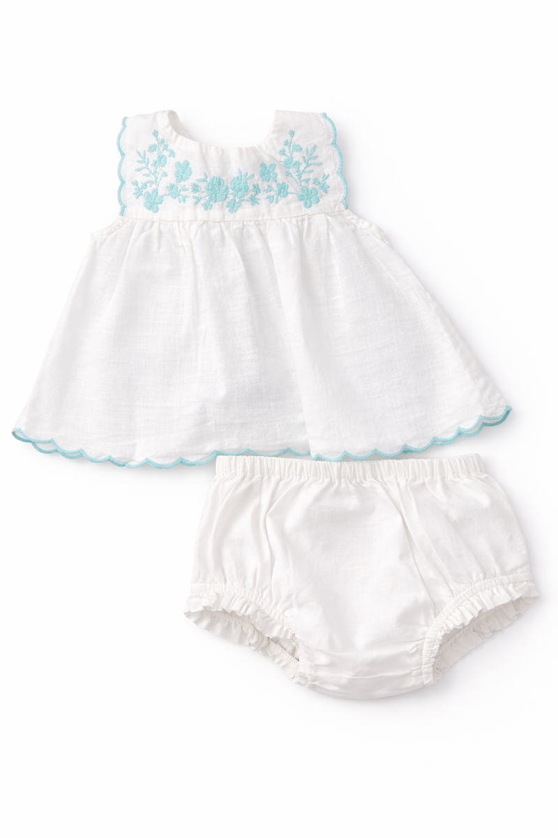 Baby Girl Floral Dress with Bloomer - White (Size: 18-24M) EUC