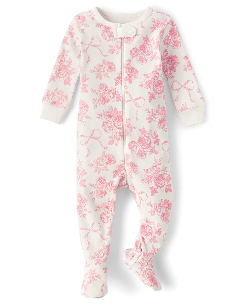 Floral Snug Fit Cotton Footed One Piece Pajamas (EUC 12-18M)